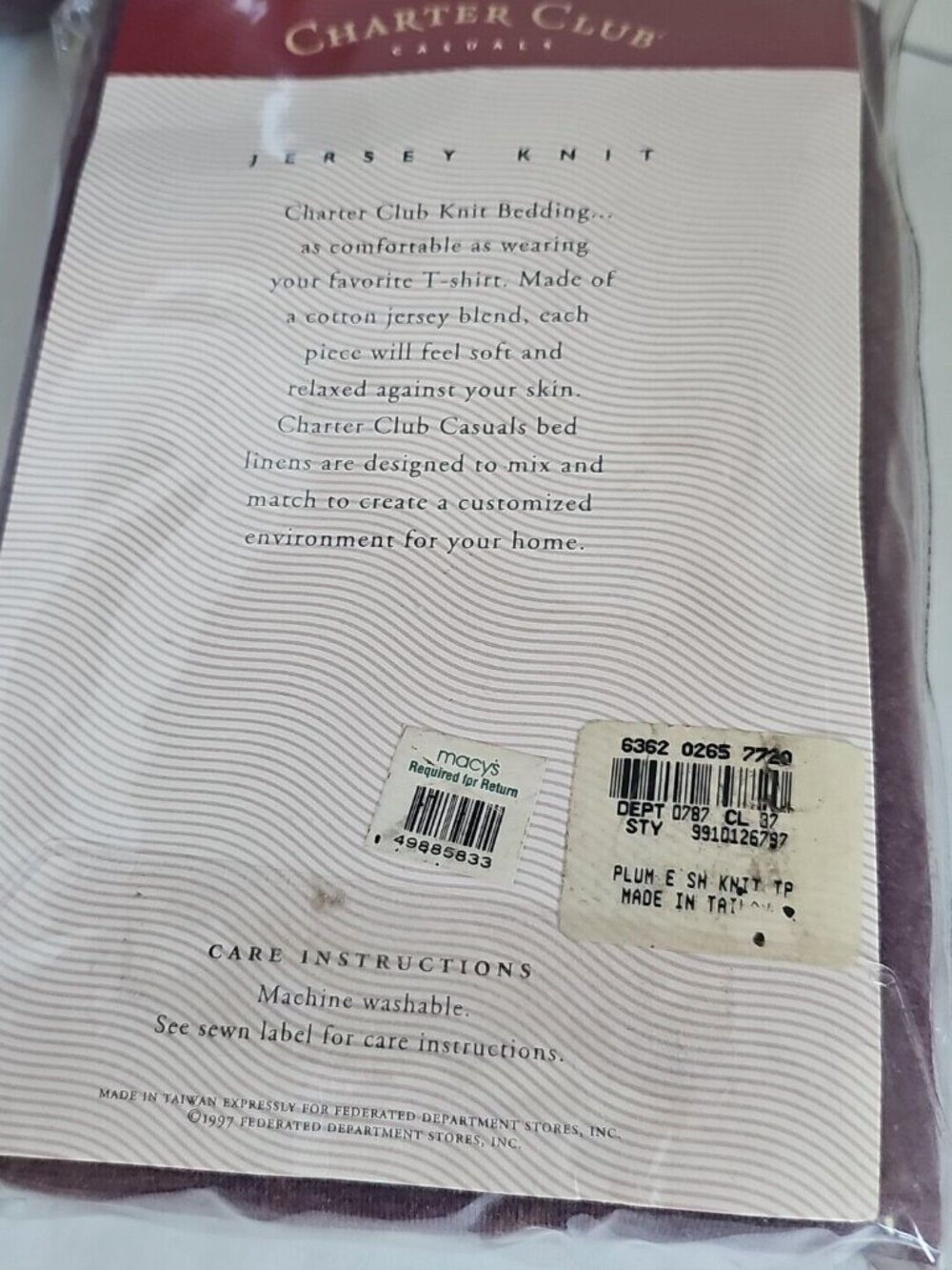 New Charter Club Plum Euro Sham Jersey Knit 30" square Macys vintage set of 2 - Picture 5 of 11